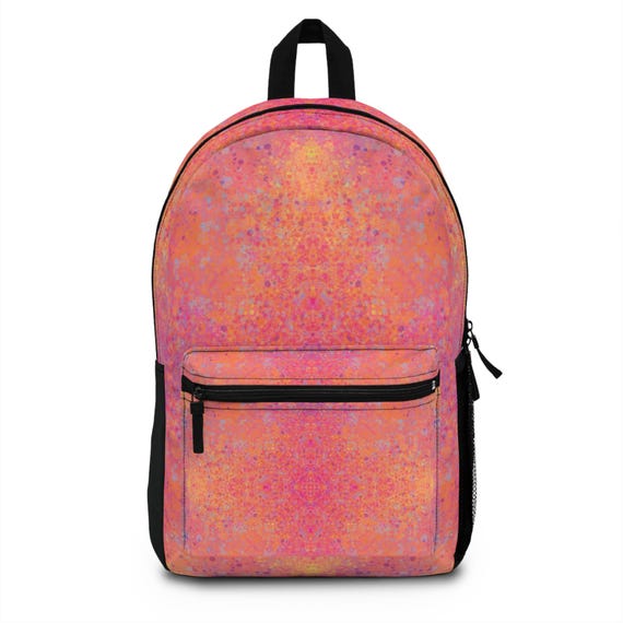 Vibrant Floral Backpack, Kaleidoscope Pattern, Padded Laptop 