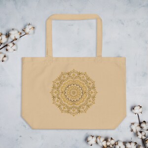 Tote School Bag Organic Eco Shopping Shoulder Bag Hippie Yoga Floral Geometric Bridesmaid Gold Mandala Groceries Bachelorette Gift for Her