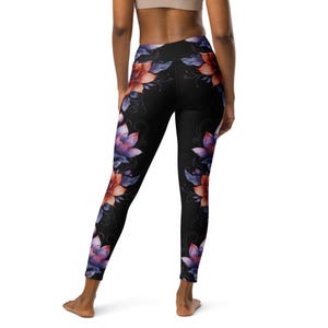 Floral Black High Rise Yoga Leggings Ultra Stretchy Leggings for Her Yoga Aerial Arts Flexibility Women Lotus Leggings Festival Clothing