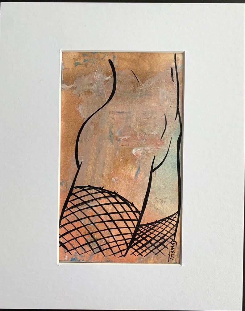Original Erotic Nude Thigh High Oil Enamel Minimalist Line Art Painting