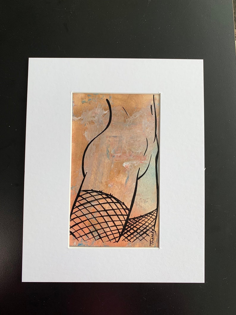Original Erotic Nude Thigh High Oil Enamel Minimalist Line Art Painting