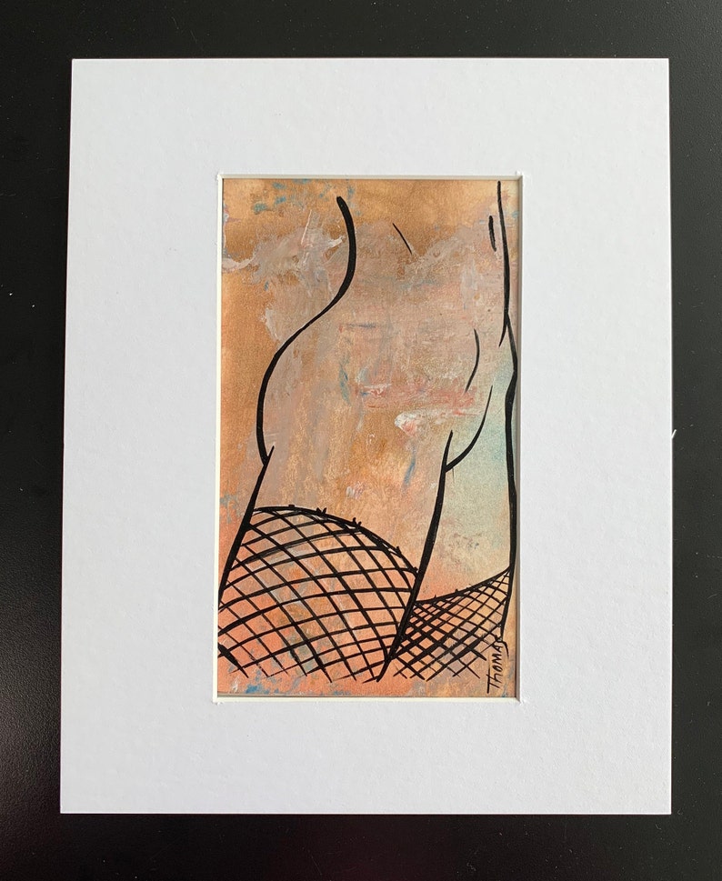Original Erotic Nude Thigh High Oil Enamel Minimalist Line Art Painting