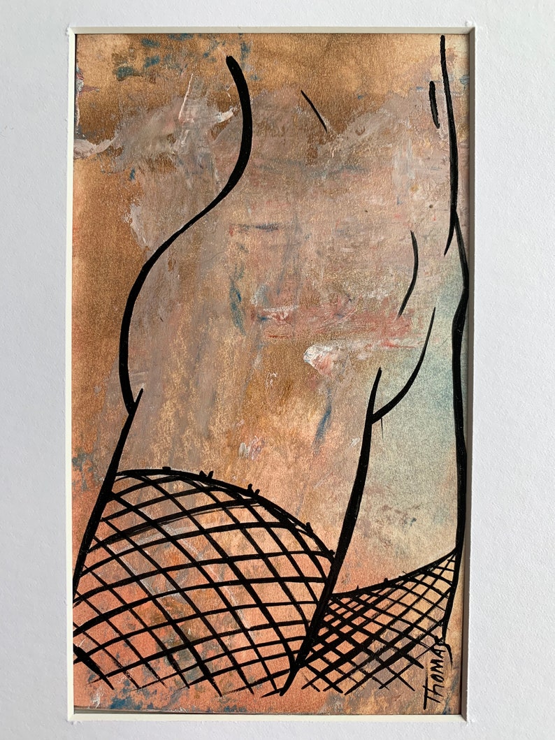 Original Erotic Nude Thigh High Oil Enamel Minimalist Line Art Painting