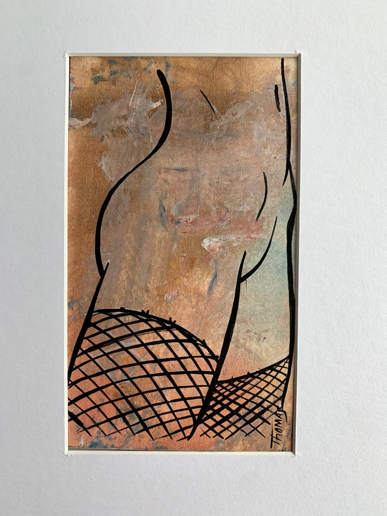 Original Erotic Nude Thigh High Oil Enamel Minimalist Line Art Painting