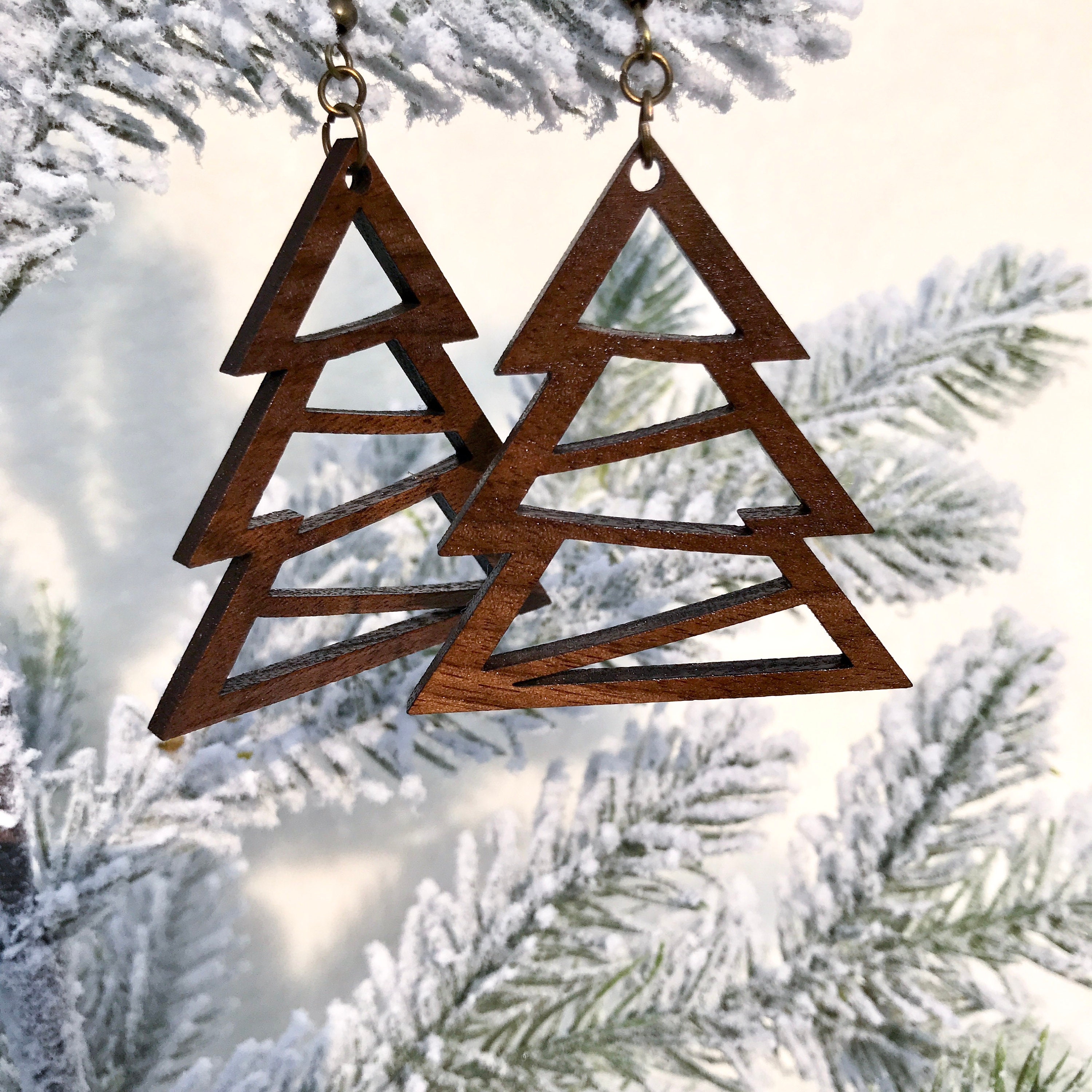 Christmas Tree Wood Earrings Walnut Basswood Stocking Etsy