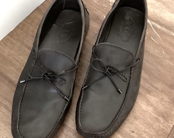 Tods Mens Gommino Driving Shoes Dark Brown Leather Lace Up Loafers Made in Italy