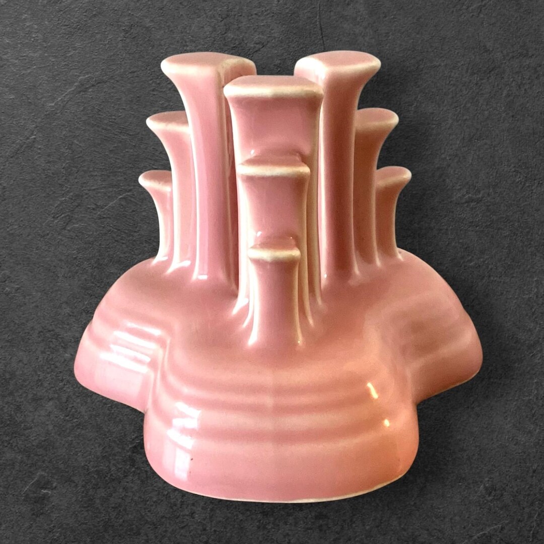 Pink Rip Rod Fiesta Rose Pink Tripod Candle Holder Vintage Art Deco Tiered Ceramic 5 ...