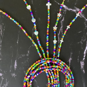 RAINBOW MOTHER of PEARL glass Beaded Chain for Sunglasses, Eye Glasses, Mask or Id Card with gold-plated finishings