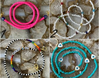 VARIETY of CHAINS for Sunglasses, Eye Glasses, Mask or Id Card with Gold-Plated Clasps