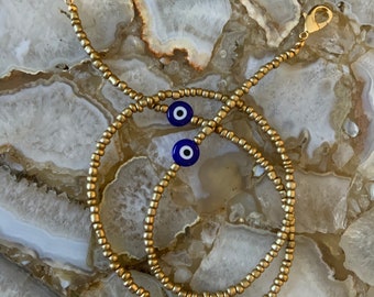 GOLDPLATED GOLD glass BEADED  Chain for Sunglasses, Eye Glasses, Mask or Id Card with Glass Turkish Evil Eyes
