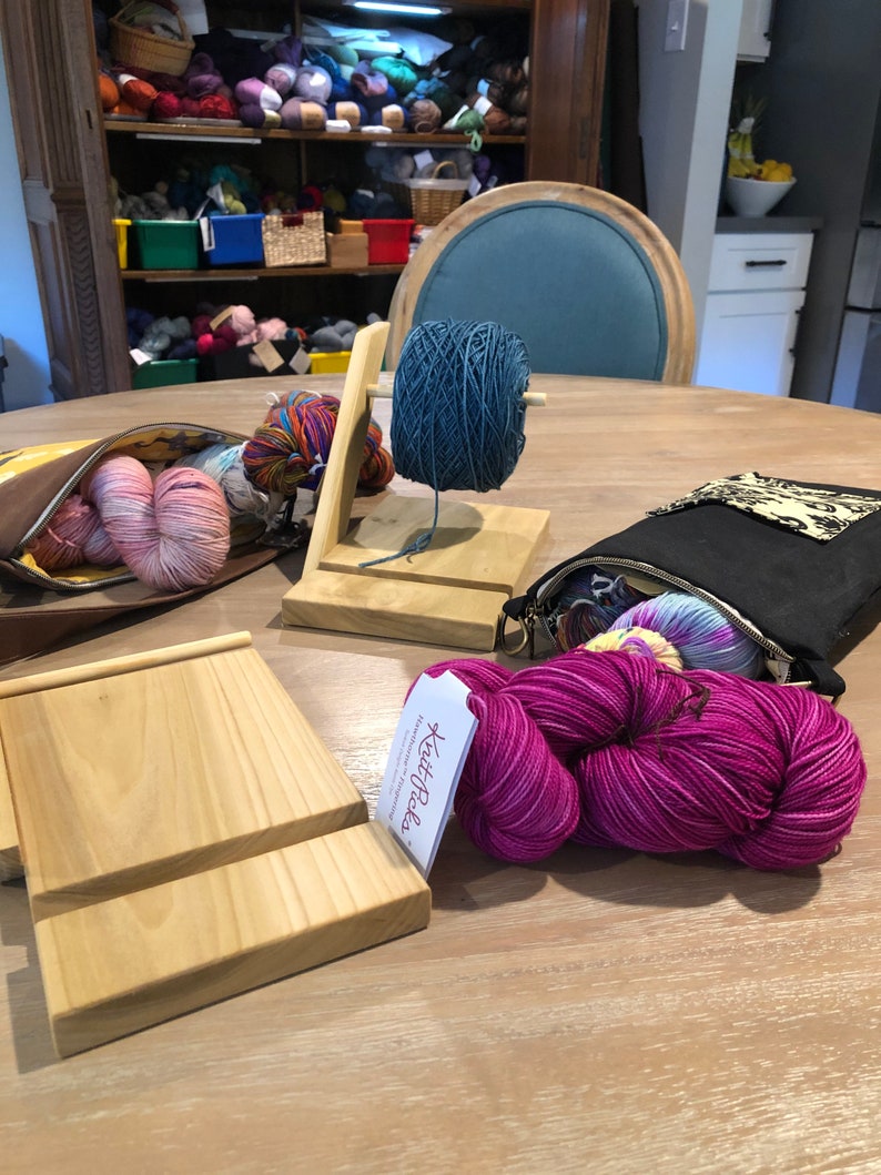 Travel Yarn Holder. This stand will hold your yarn and your Etsy