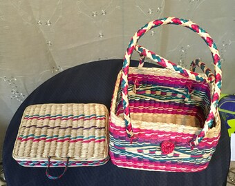 Woven Straw Basket with Removable Lid