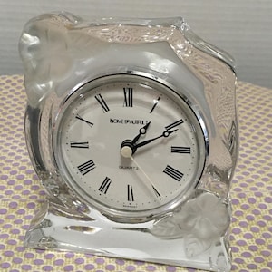 Vintage Leaded Glass Clock by Home Beautiful: Floral Etched Desk Clock