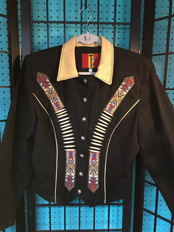 Hand-Beaded Tailored Jacket in Native American Des