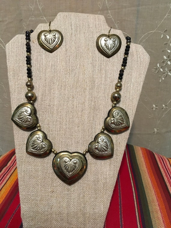 Western Embossed Heart Lucite Necklace and Earring