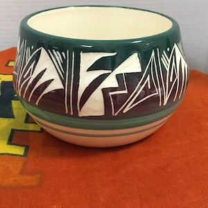 Navajo Hand Painted Etched Pottery Bowl