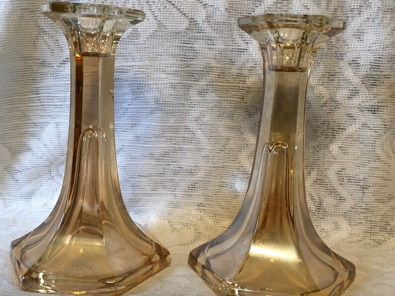 Glass Candlestick Tapers Holders Vintage