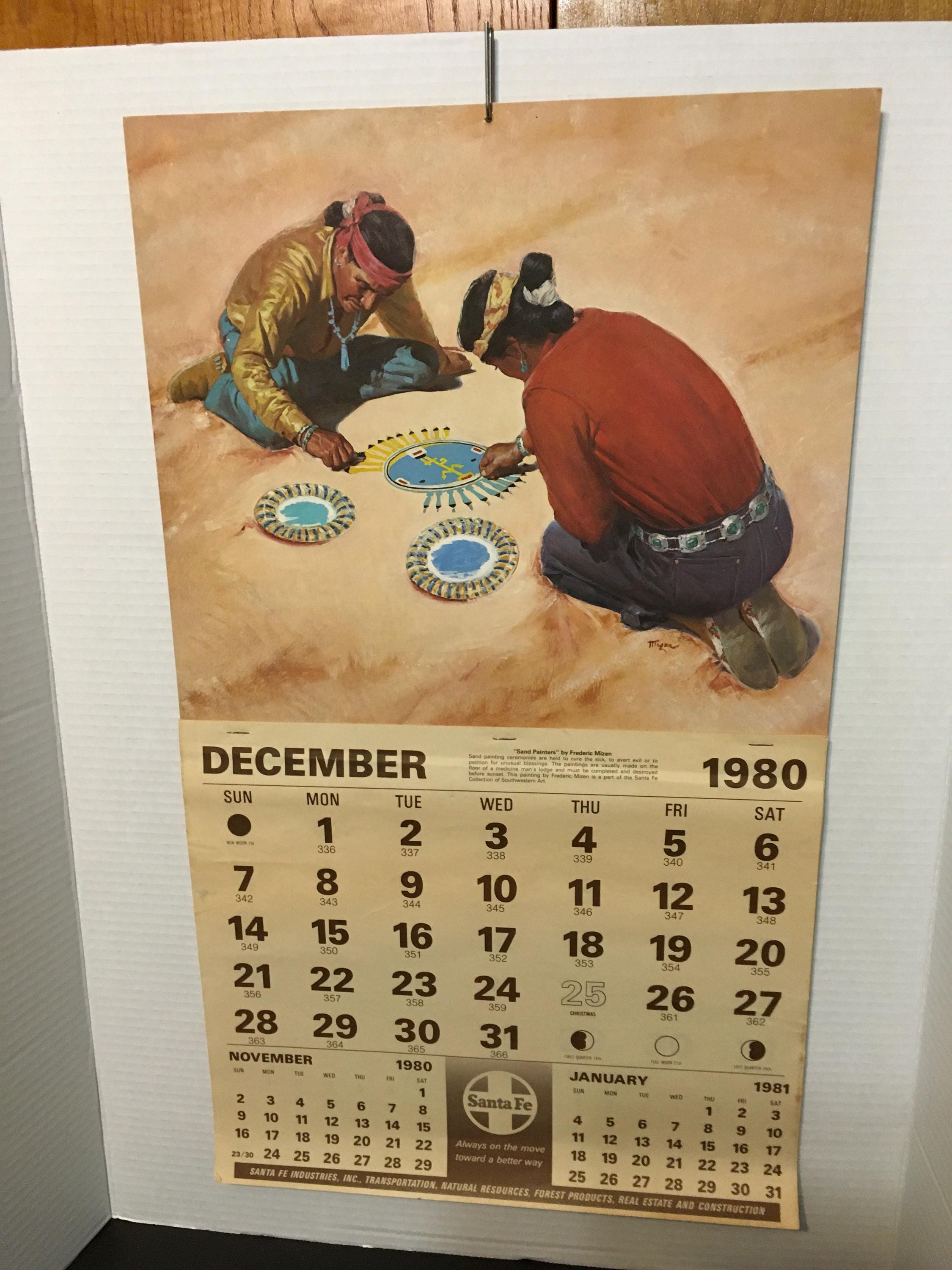 Wall Calendar “1980” Navajo “sand Painters” Artist Frederic Mizen
