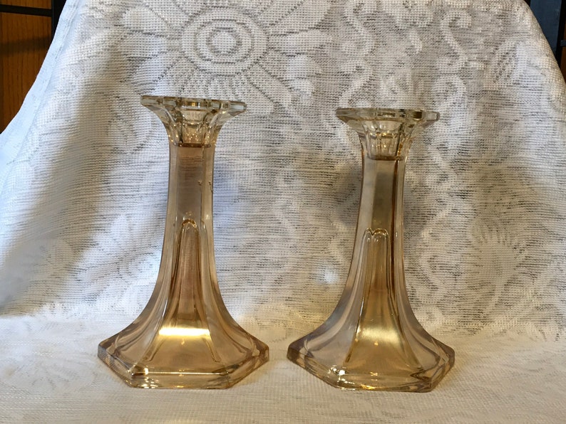 Glass Candlestick Tapers Holders Vintage