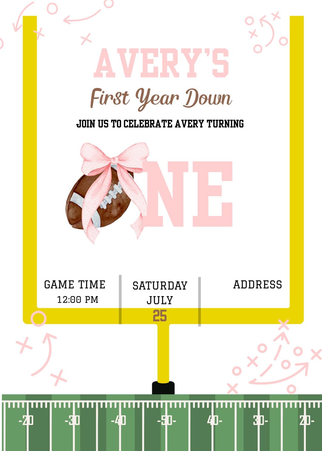 Pink Bow First Year Down Invitation Template - Etsy
