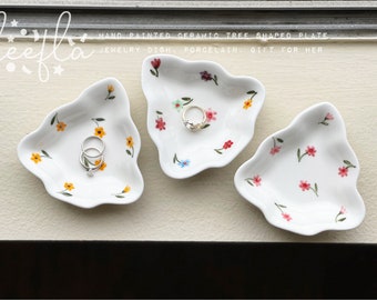 ceramic floral tree shaped plate, triangle plate, jewelry trinket