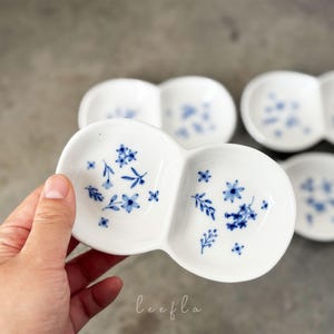 dainty floral divided ceramic serving plate, double sectional, vanity tray