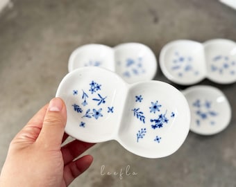 dainty floral divided ceramic serving plate, double sectional, vanity tray
