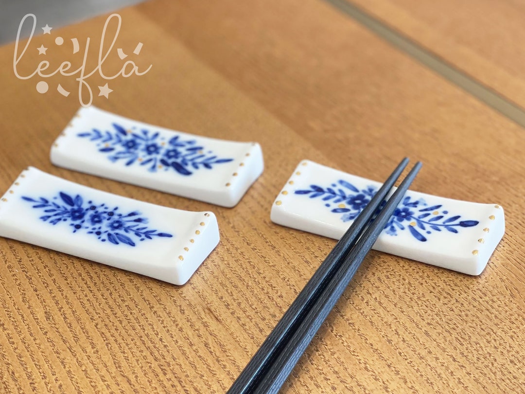 Blue White Gold Spoon and Chopsticks Rest Handmade Ceramic Etsy