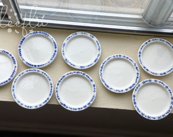 small circle flat plate, floral, vanity plate, blue, pink & green