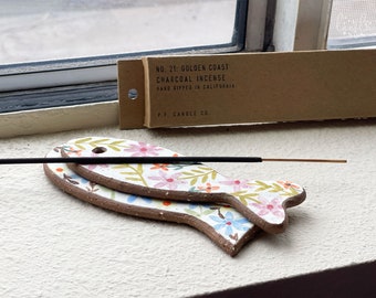 inlay ceramic fish incense stick holder, flower fish ornament - incense stick NOT included