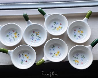 ceramic mini bowl with handle, ring dish, multi-color, ditsy floral pattern