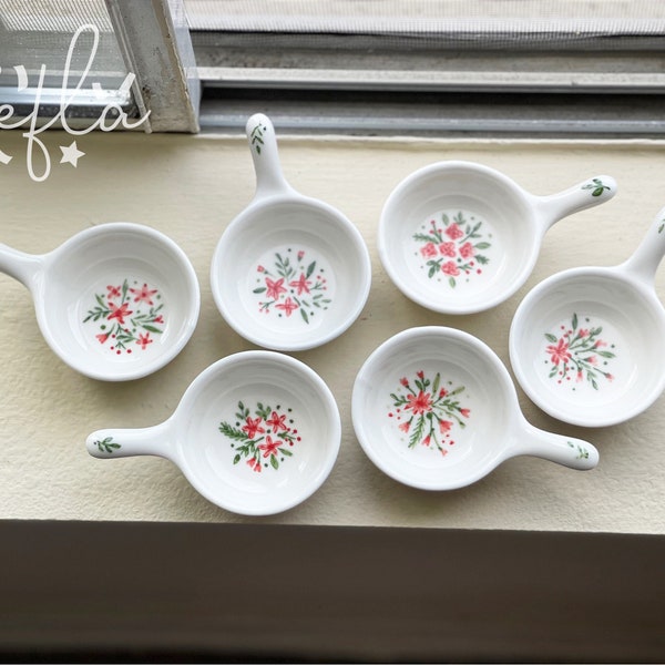 ceramic mini bowl with handle, ring dish, pink & green