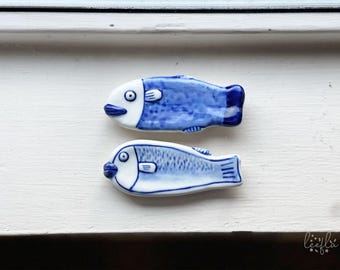 ceramic "just blue" fish spoon rest, tangible size, chopsticks rest