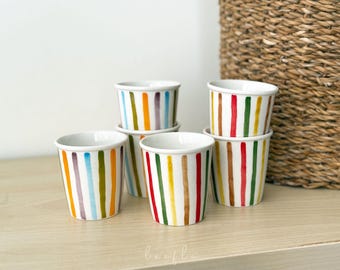 Hand-Painted Striped Ceramic Mug: Handleless Coffee Cup