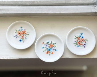 mini circle plate, tri-color floral, tealight candle holder, ring dish