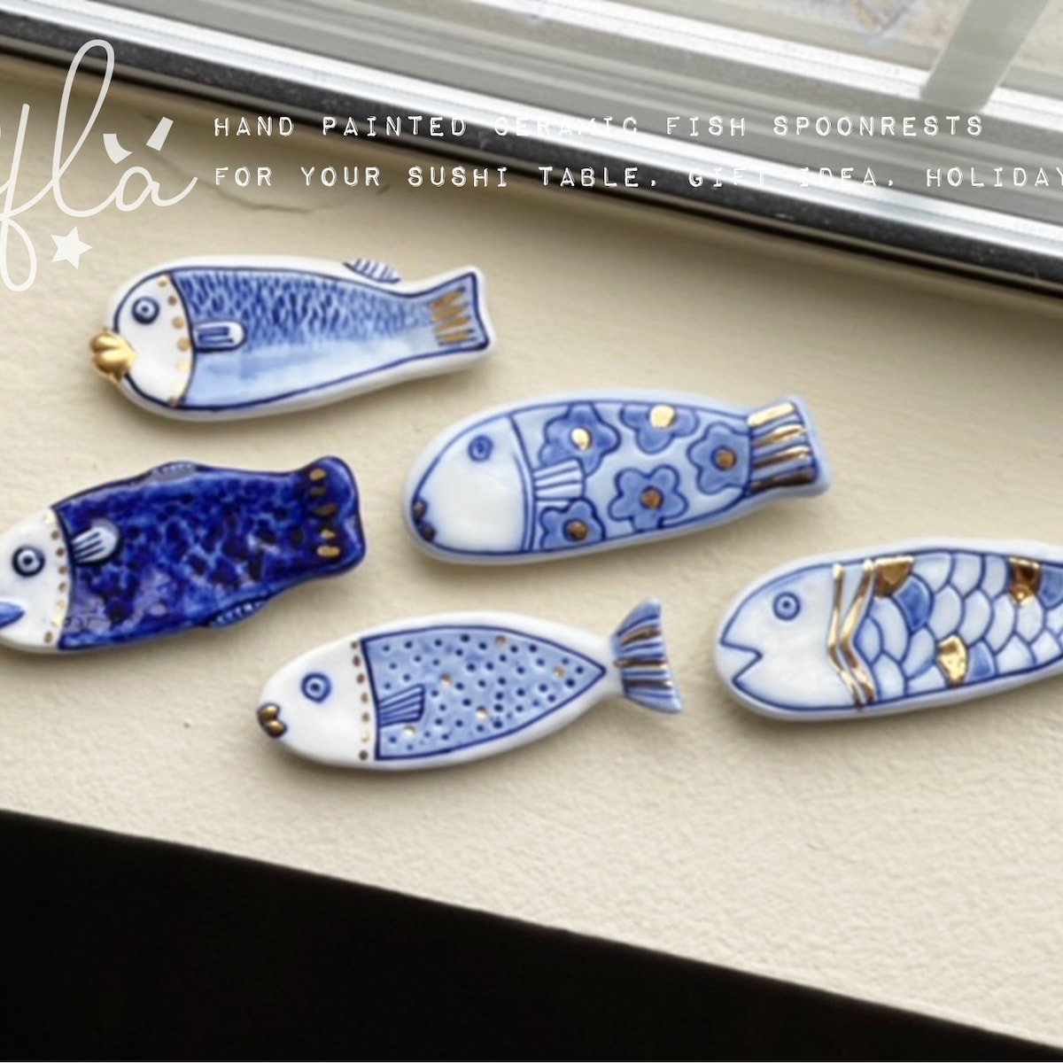 Ceramic "blue & Gold" Fish Spoon Rest, Chopsticks Rest - Etsy