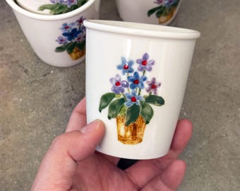 flower pots handleless ceramic "paper cup" and rounded rectangle mini plate