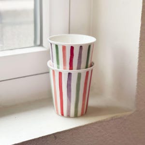 ceramic warm and cool stripes &quot;paper cup&quot; mug, multicolor, with no handle