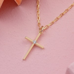 Dainty Gold Dimond Christian Cross Necklace, Minimalist Simple Religious Faith Necklace, Christian Confirmation Gift for Her, Cross Jewelry