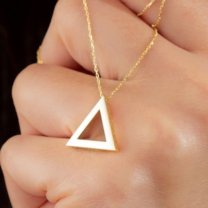 10k 14k 18k Solid Gold Triangle Geometric Necklace, Dainty Minimalist Gold Geometric Necklace, Gold Jewelry Birthday Gift for Her