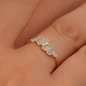 Double Heart Gold CZ Promise Ring for Women, Valentines Day Gift for Her,  Anniversary Gift for Wife, Valentines Jewelry for Women