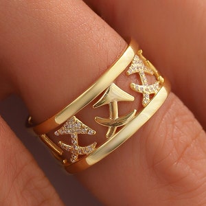 Gold Sagittarius Zodiac Ring, 14K Astrology Jewelry with Sagittarius Symbol, Unique Horoscope Band for Zodiac Sign Lovers