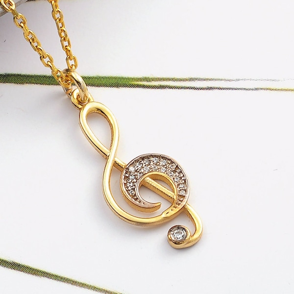 14k 18k Gold Treble Clef Music Note Necklace, Music Lover Necklace for Women, Music Teacher Graduation Gift for Her, Musical Jewelry