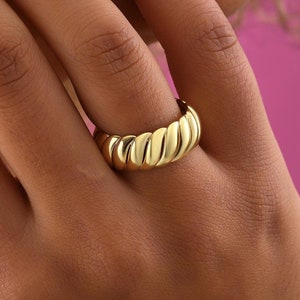 14k 18k Solid Gold Croissant Dome Ring, Bold Statement Band for Women, Unique Gold Chunky Twisted Rope Ring, Elegant and Timeless Jewelry