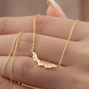14k 18k 10k Solid Gold Halloween Bat Necklace, Halloween Jewelry Gift for Her, Simple Minimalist Jewelry, Gift for Best Friend