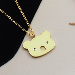 14k 18k 10k Gold CZ Teddy Bear Necklace Pendant, Cute Valentines Day Gift for Girlfriend, Simple Everyday Necklace, Teddy Bear Jewelry