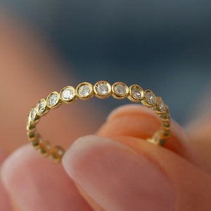 14k 18k 10k Gold Full Diamond Eternity Ring, Stackable Ring Wedding Band, Bezel Set Ring for Her, Valentines Day Sale Gift Engagement Ring