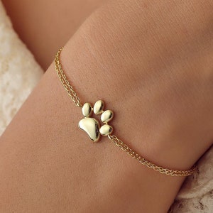 14k 18k 10k Solid Dog Paw Charm Bracelet, Elegant Minimalist Paw Bracelet for Dog Lover, Dog Pet Lover Christmas Gift, Animal Pet Jewelry