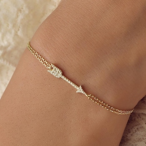 Tiny Gold Arrow Charm Necklace, Dainty Gold Archery Bracelet, 14k 18k Solid Gold Arrow Bracelet, Archery Jewelry Gift for Best Friend