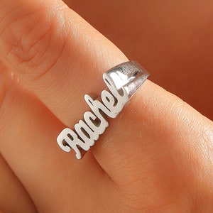 Personalized Gold Cursive Font Name Ring, Custom Name Ring Christmas Gift for Mom, Birthday Gift for Her, Personalized Jewelry